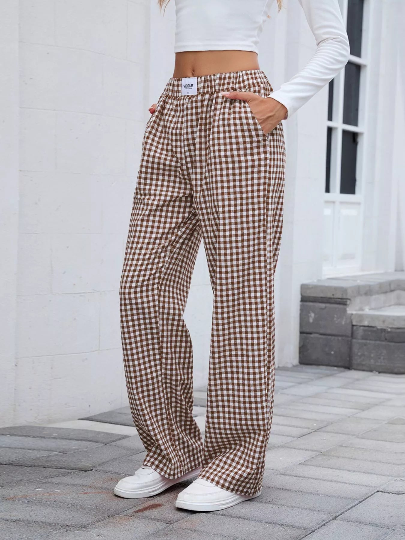 Plaid Wide Leg Casual Pants