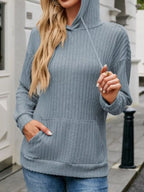 Casual Drawstring Ribbed Knit Hoodie