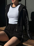 Zip Up Long Sleeve Top and Shorts Set