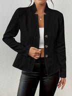 Textured Knit Button-Front Blazer