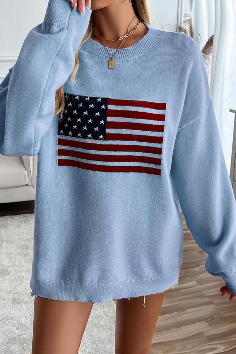 Love Kuza Patriotic Charm Long Sleeves Oversized Sweater