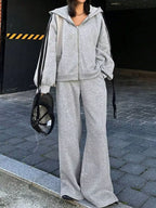 Side Striped Zip Up Hoodie and Pants Set