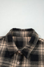 Plaid Double Flap Pocket Brushed Shacket