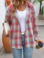 Hooded Plaid Button-Up Shirt