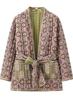 Belted Open Front Floral Winter Coat