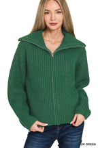 Zenana High Neck Full Zip Sweater Cardigan