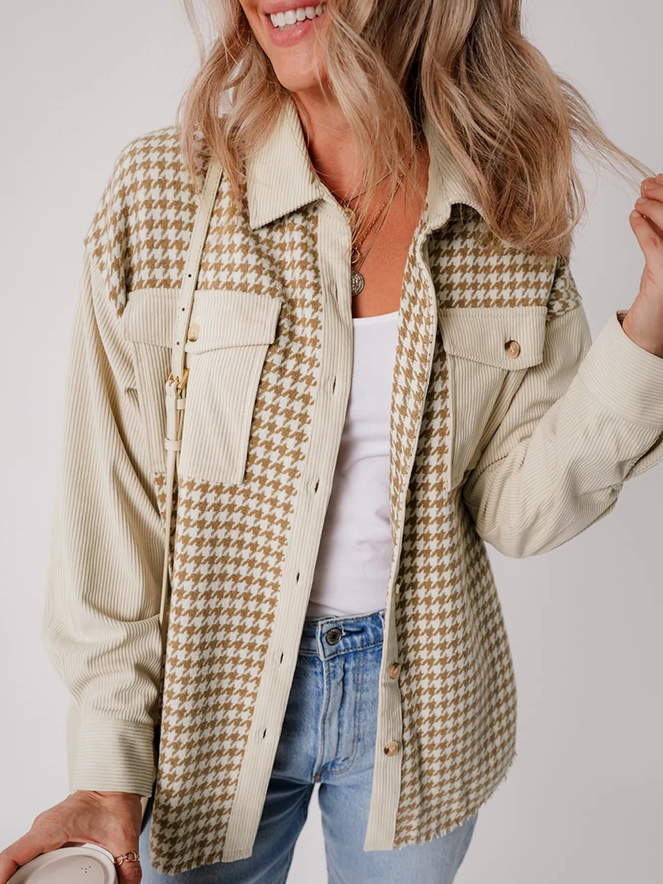 Houndstooth Button-Down Jacket