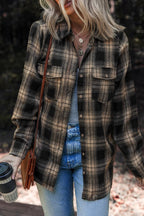 Plaid Double Flap Pocket Brushed Shacket