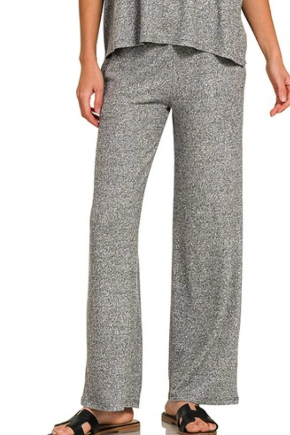 Zenana Soft Melange Short Sleeve Tee & Long Pants Set