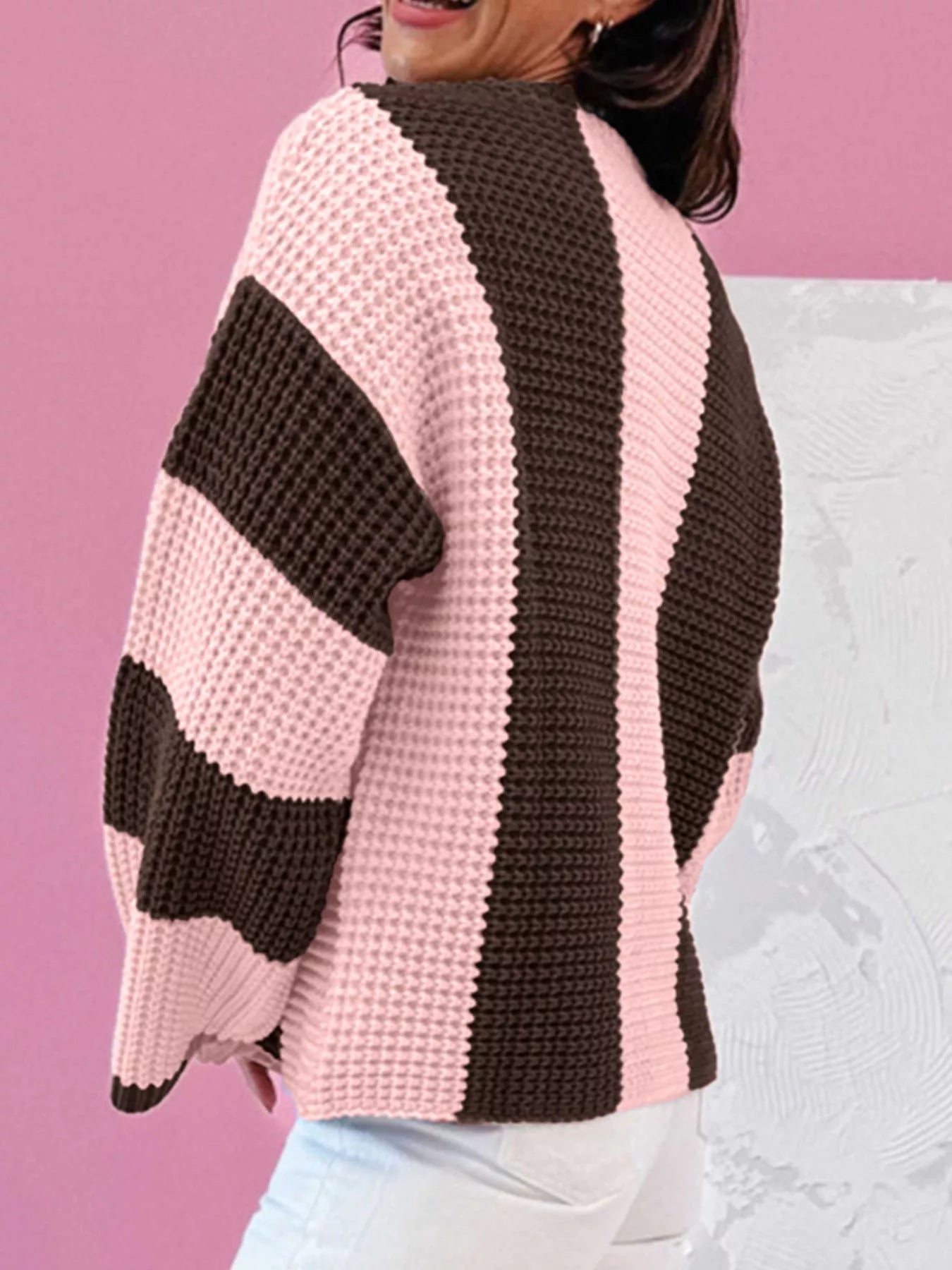 Striped Color Block Waffle Knit Sweater