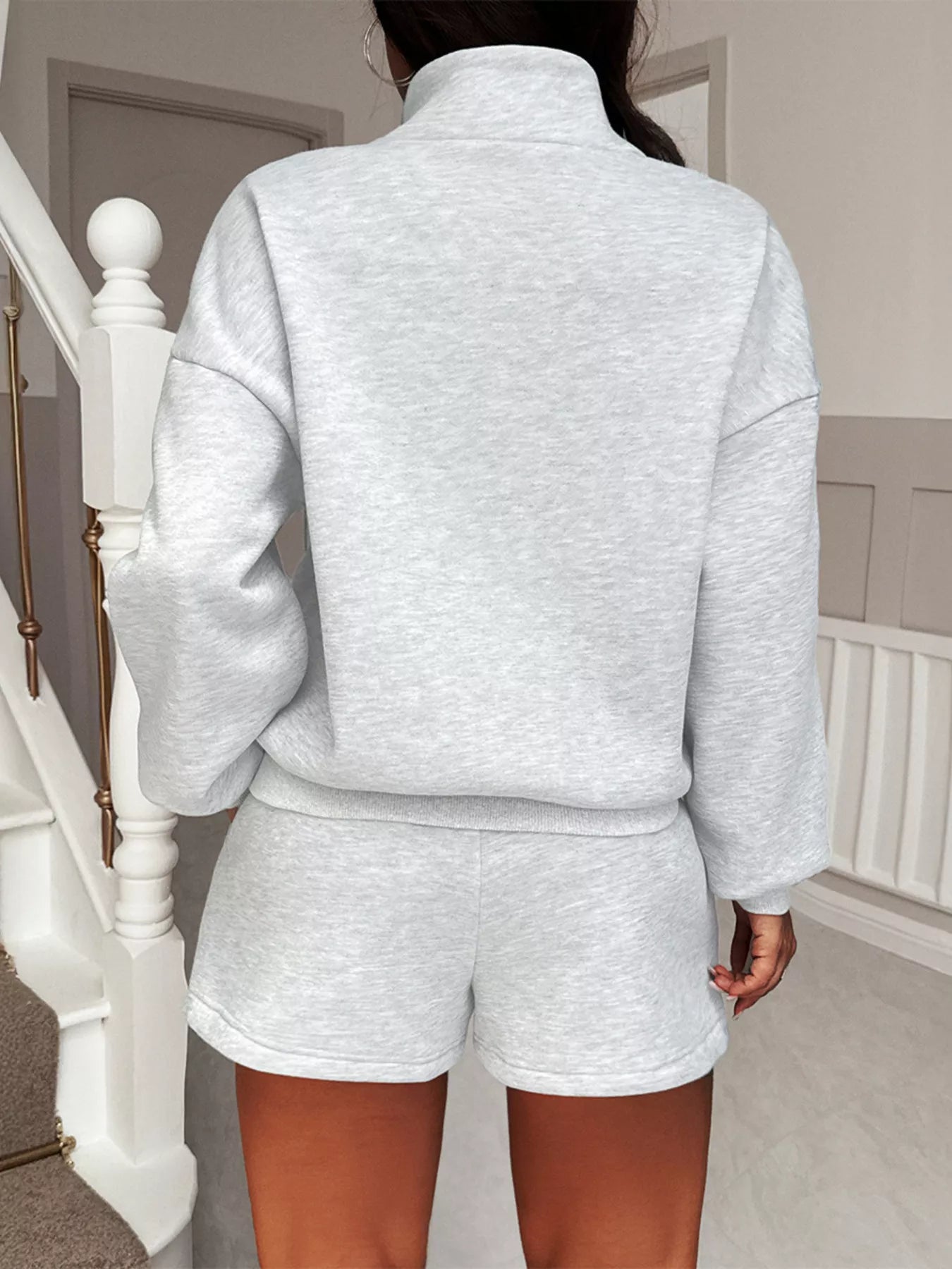 Casual Dropped Shoulder Sweatshirt and Shorts Set
