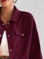 Casual Corduroy Snap Down Cropped Jacket