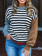 Striped Panels Colorblock Sleeve Sweater