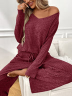 Ribbed Long Sleeve Top and Pants Lounge Set