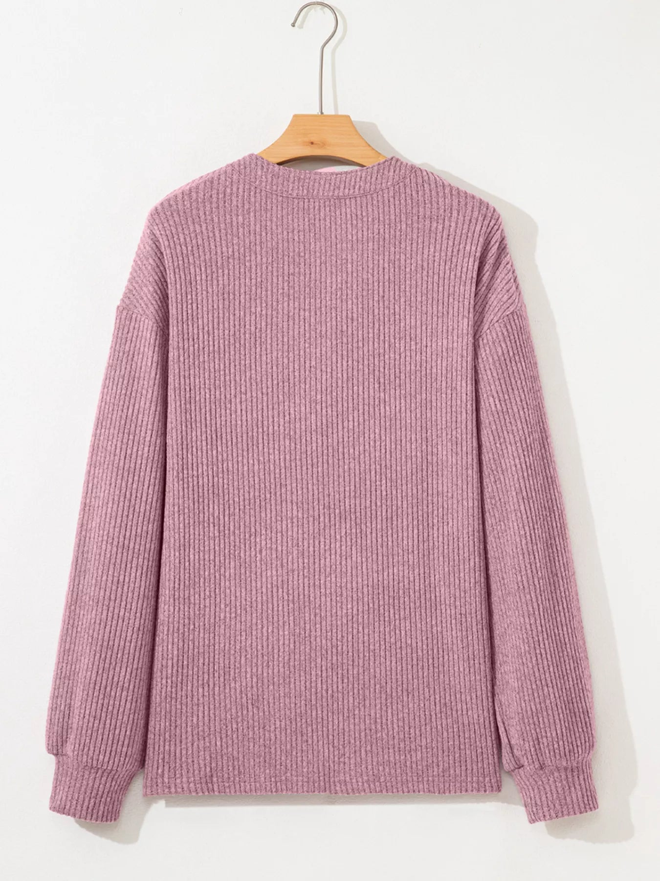 Ribbed Texture Drop Shoulder Henley Top