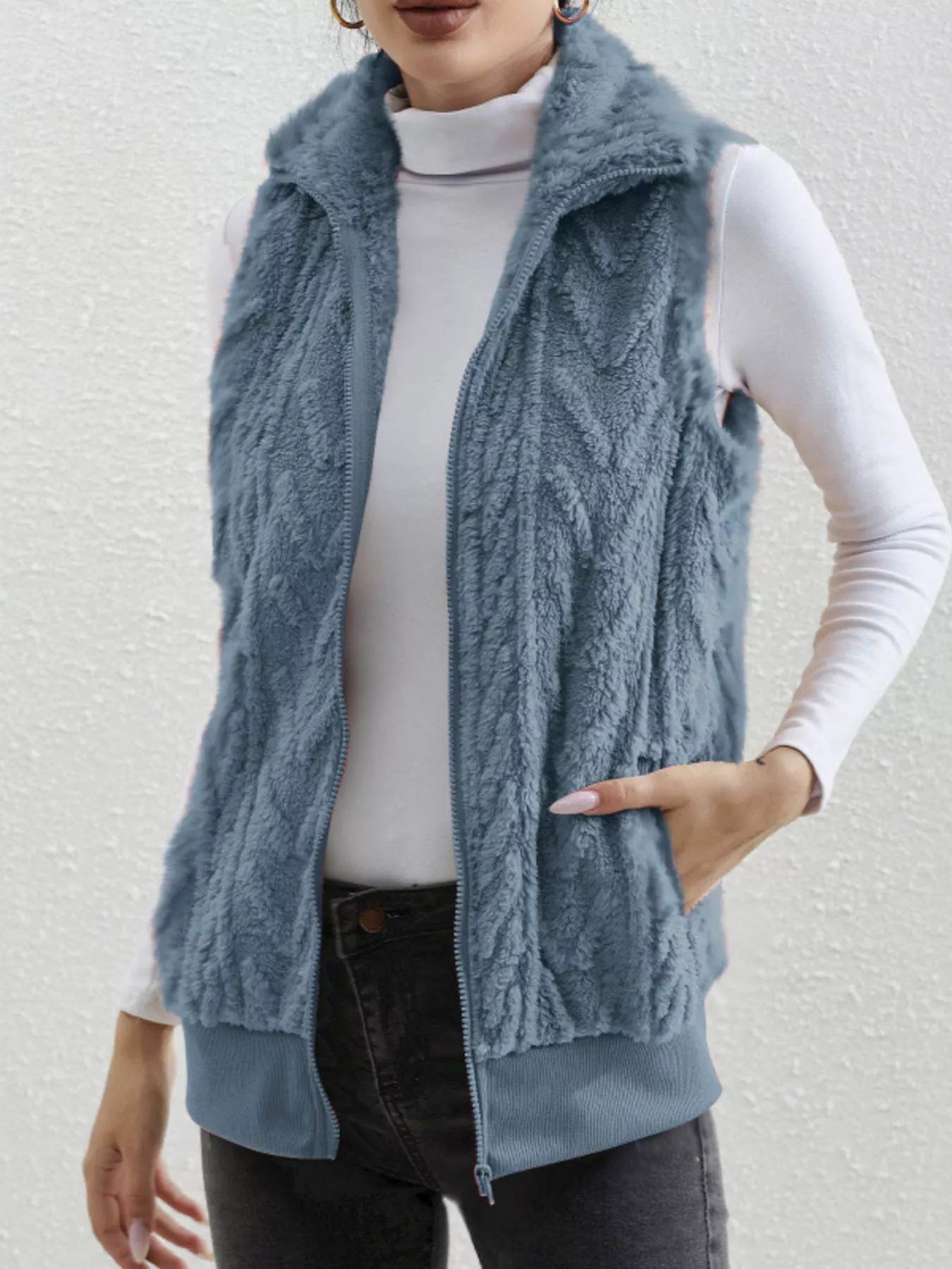 Full Size Cozy Faux Fur Zip-Up Vest Coat Plus Size
