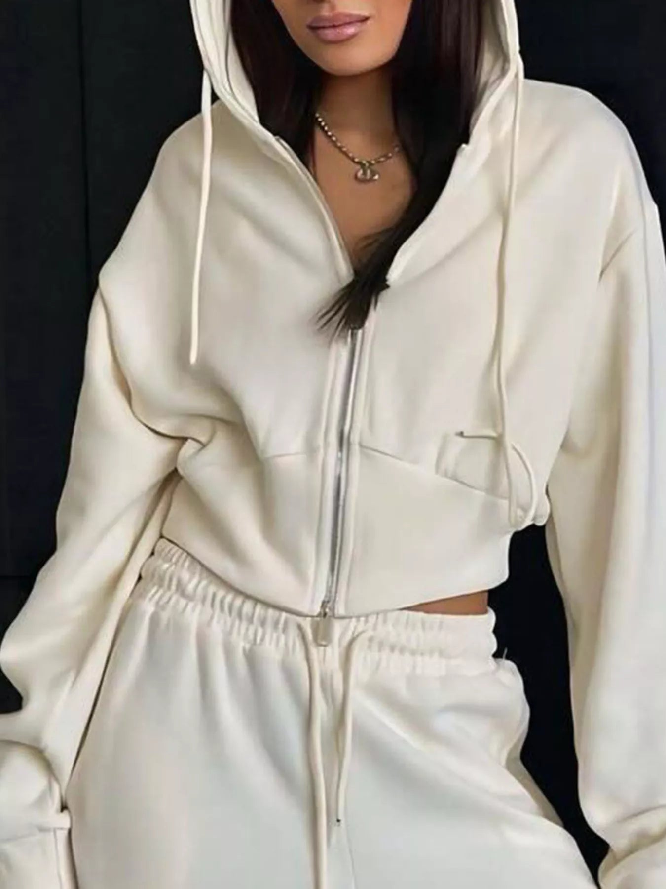 Casual Cropped Hoodie and Wide Leg Pants Set