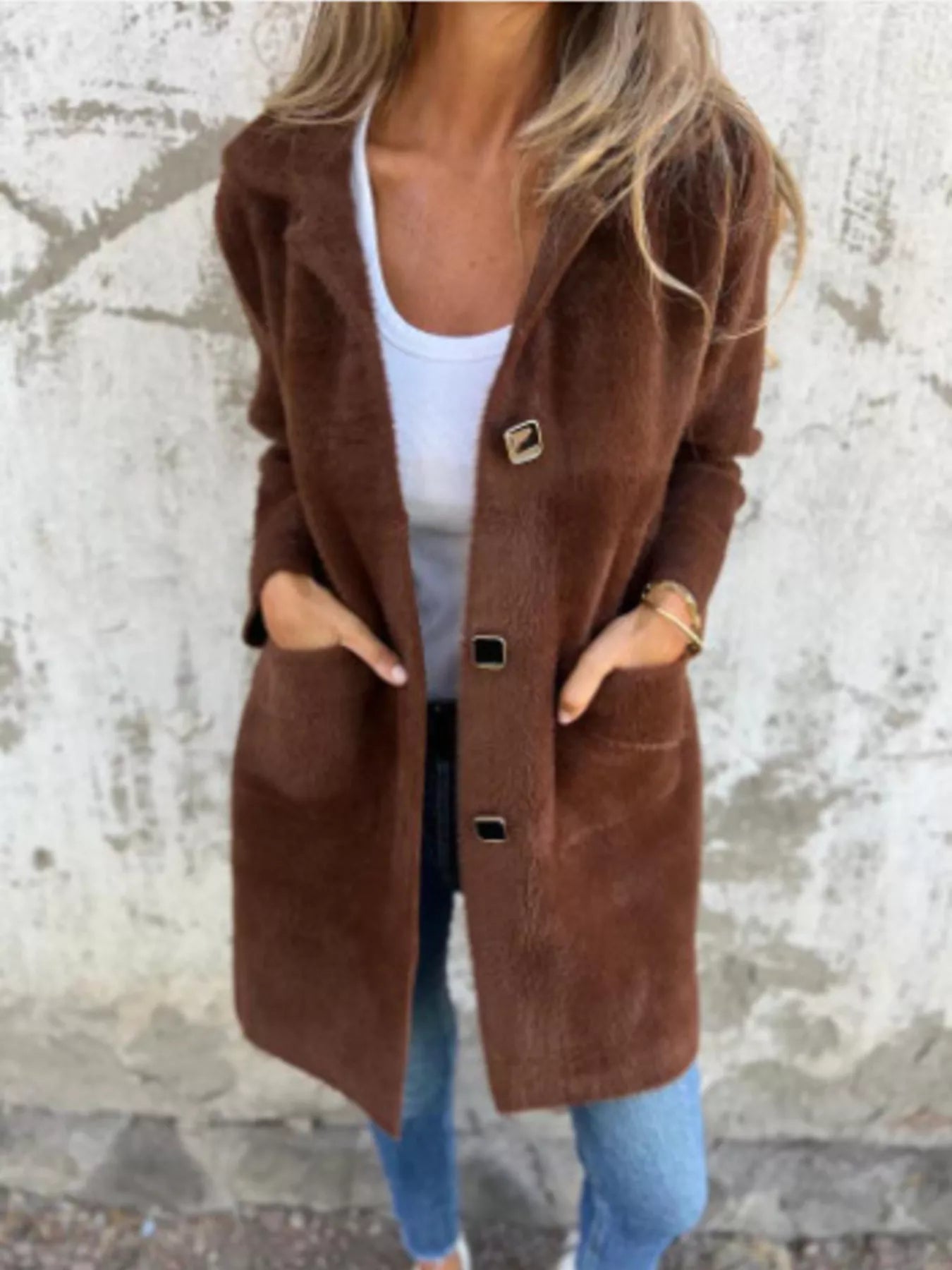 Full Size Button-Down Long Sleeve Longline Coat Plus Size