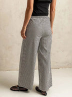 Gingham Print Wide Leg Casual Pants