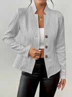 Textured Knit Button-Front Blazer