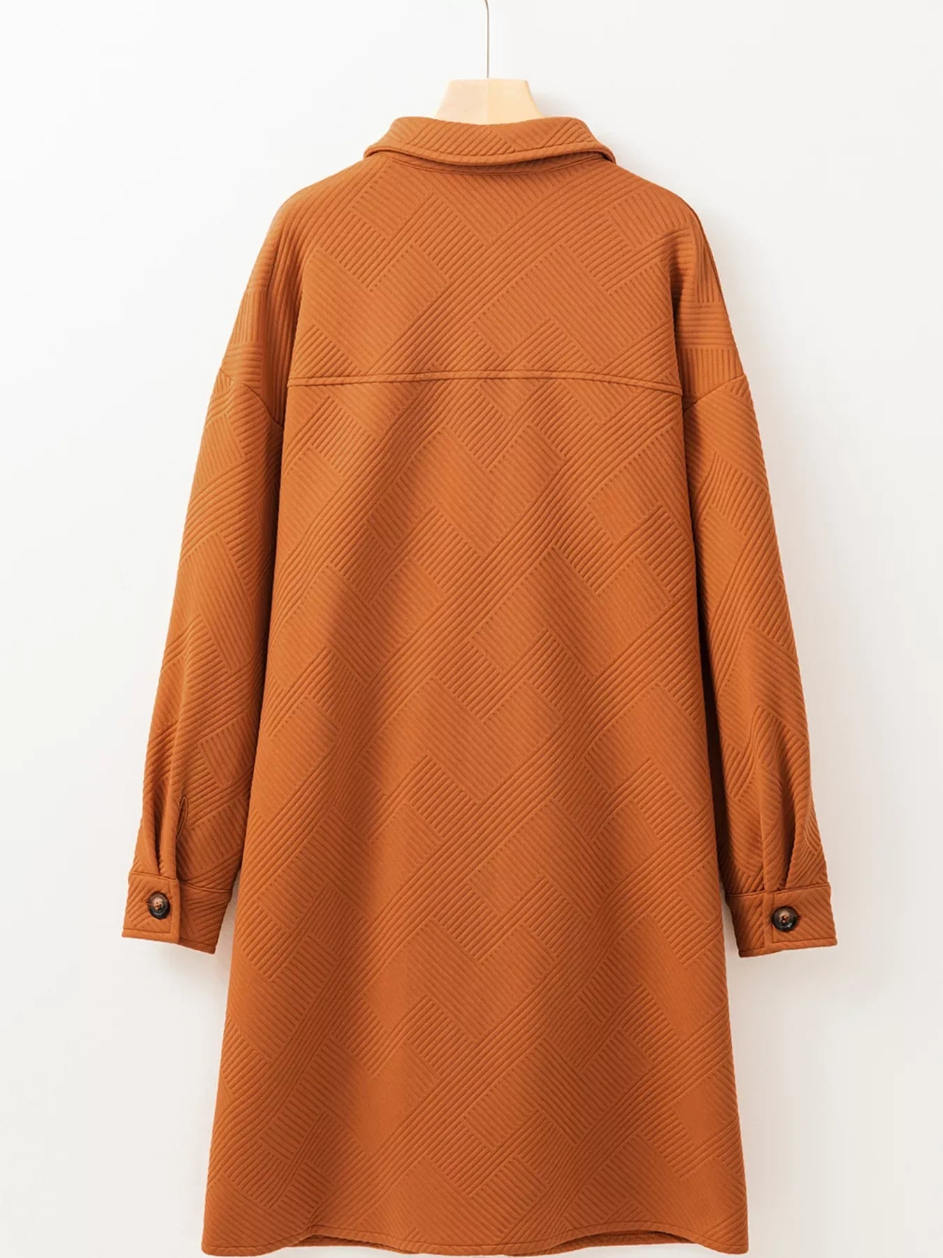 Textured Collared Drop Shoulder Buttoned Front Coat