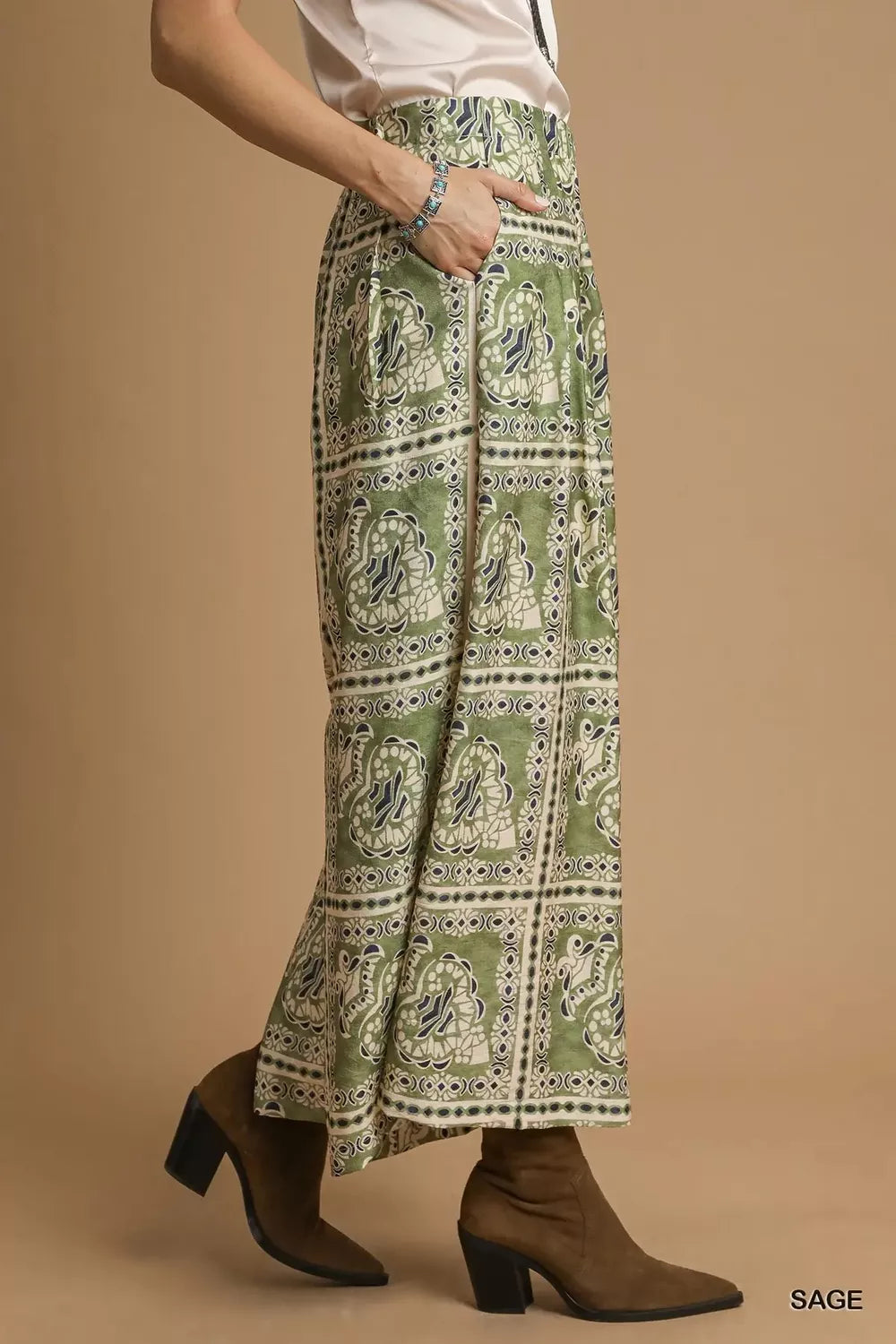 Umgee Bohemian Print Pants with Pockets