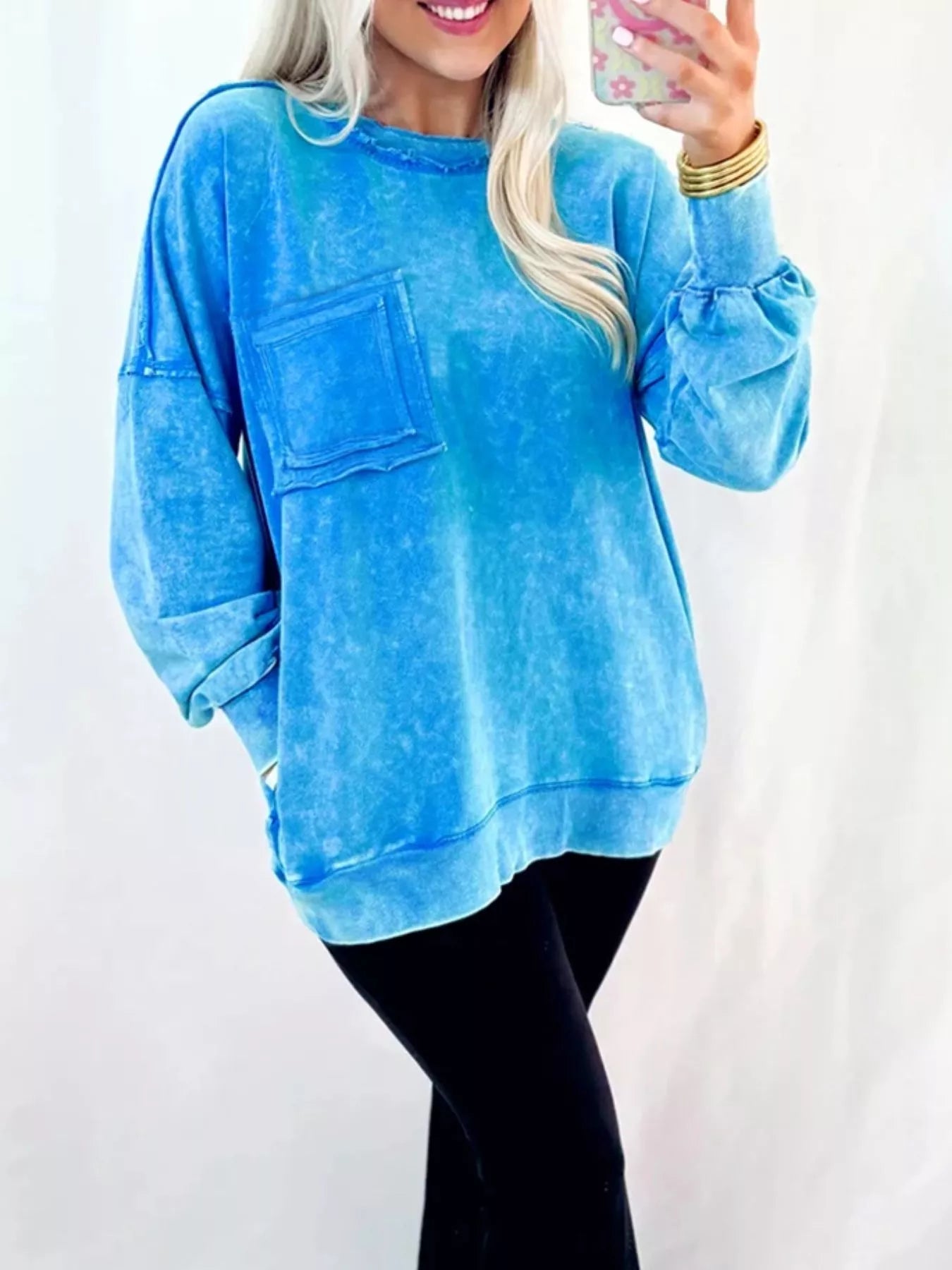 Mineral Wash Raw Seam Double Patched Pocket Sweatshirt