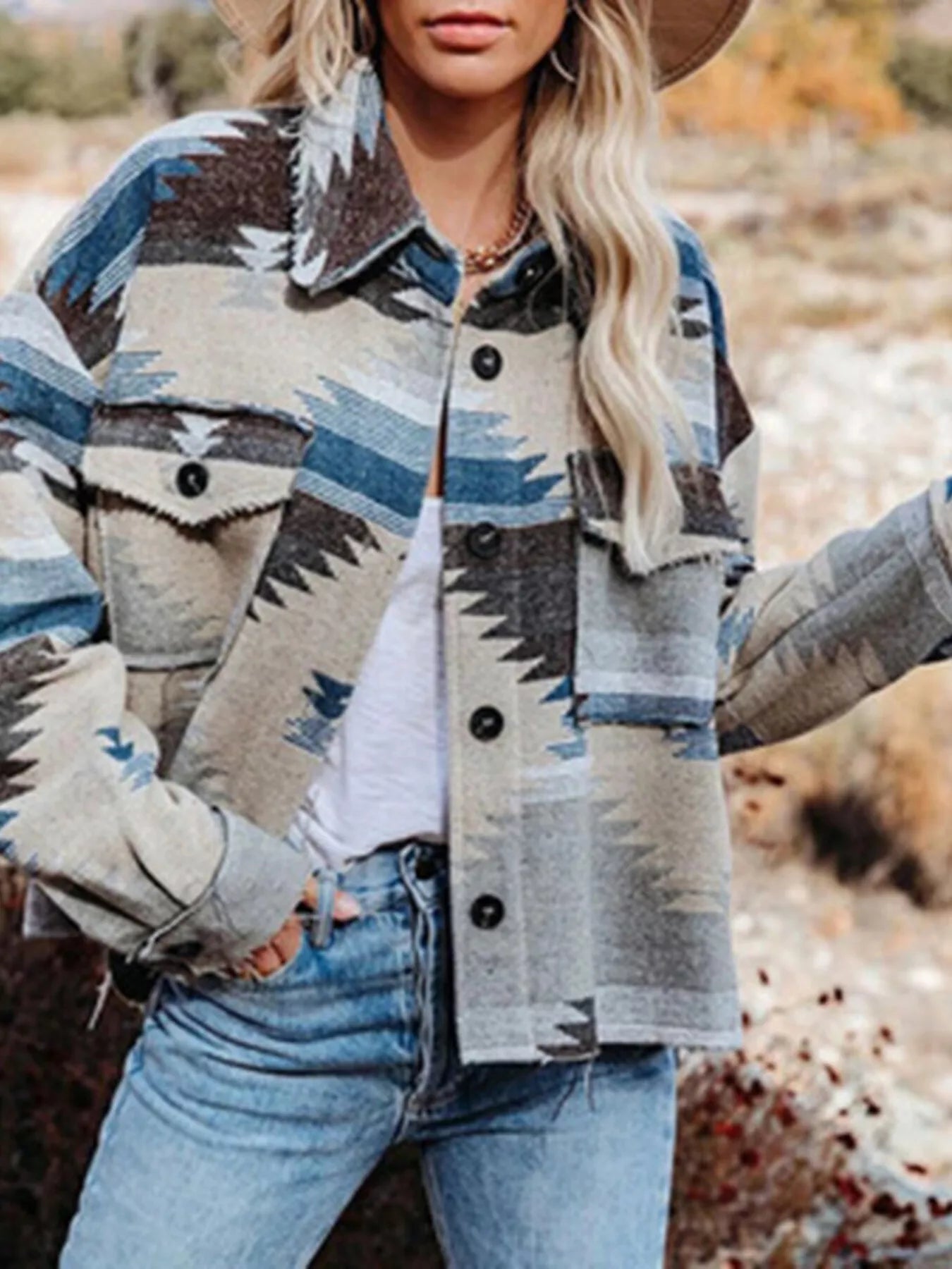 Geometric Button Up Jacket with Chest Pockets