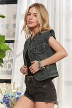ADORA Sleeveless Button Down Denim Jacket