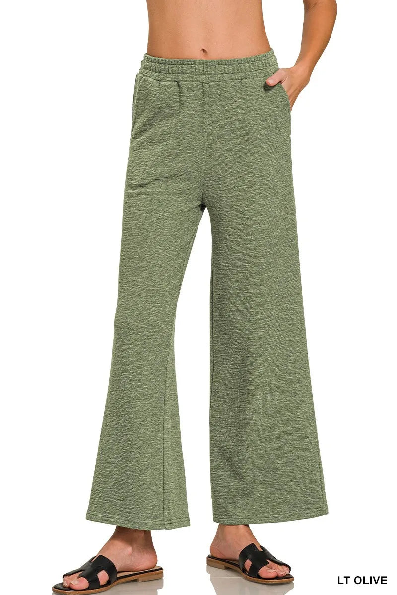 Zenana Cotton Slub Wide Leg Pants