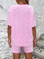 Flower Round Neck Top and Shorts Lounge Set