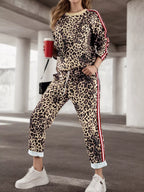 Stripe Leopard Print Top and Pants Set