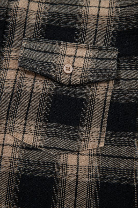 Plaid Double Flap Pocket Brushed Shacket