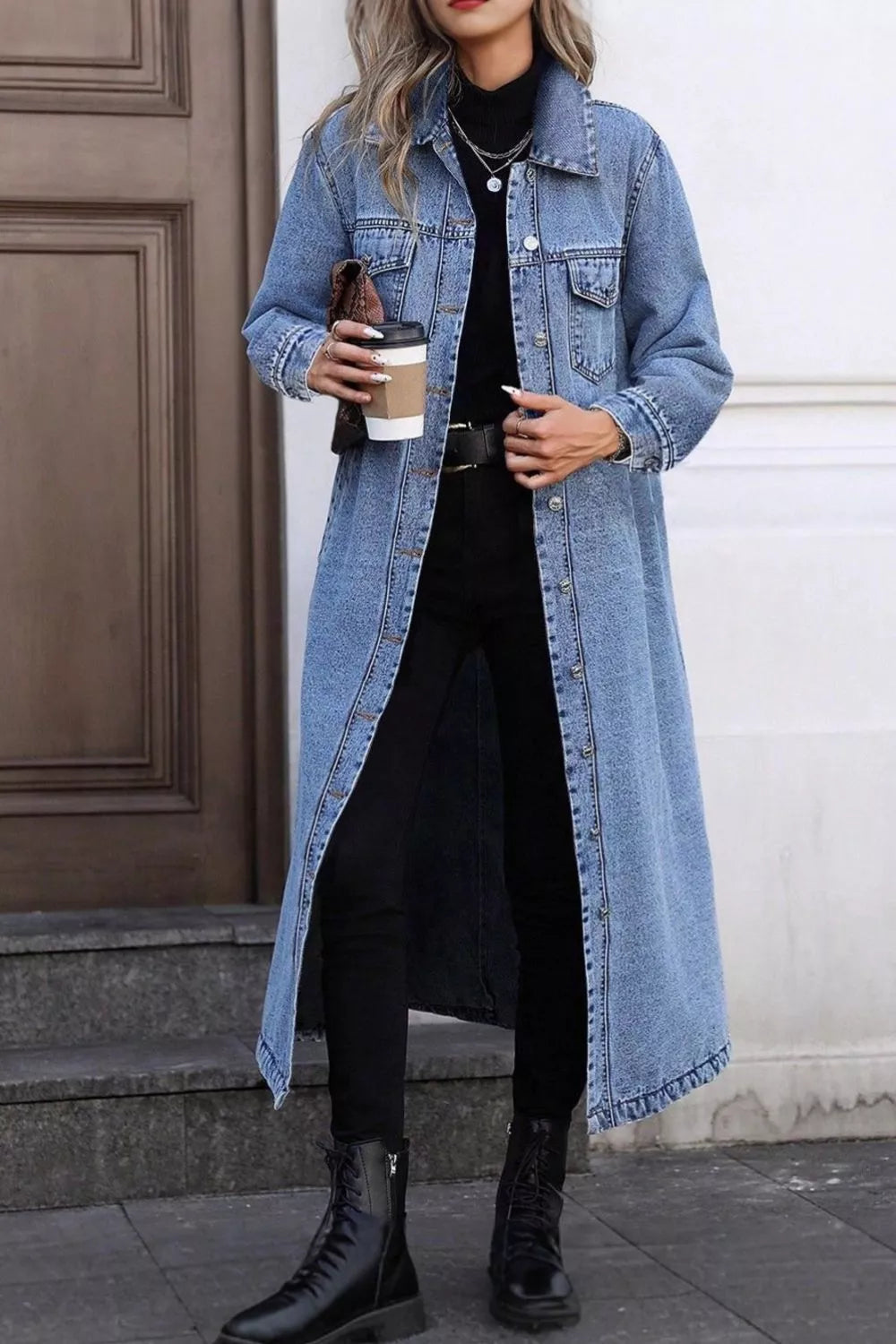 Longline Button-Down Denim Jacket