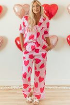 Heart Valentines Short Sleeve Pants Pajamas Set