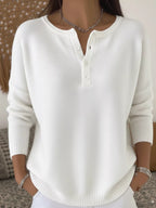 Full Size Half Button Long Sleeve Knit Top Plus Size