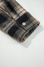 Plaid Double Flap Pocket Brushed Shacket