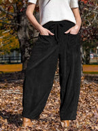 Casual Corduroy Wide Leg Pants with Pockets