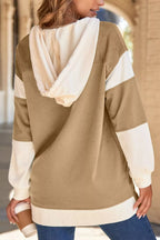 Color Block Knit Trim Drawstring Hoodie