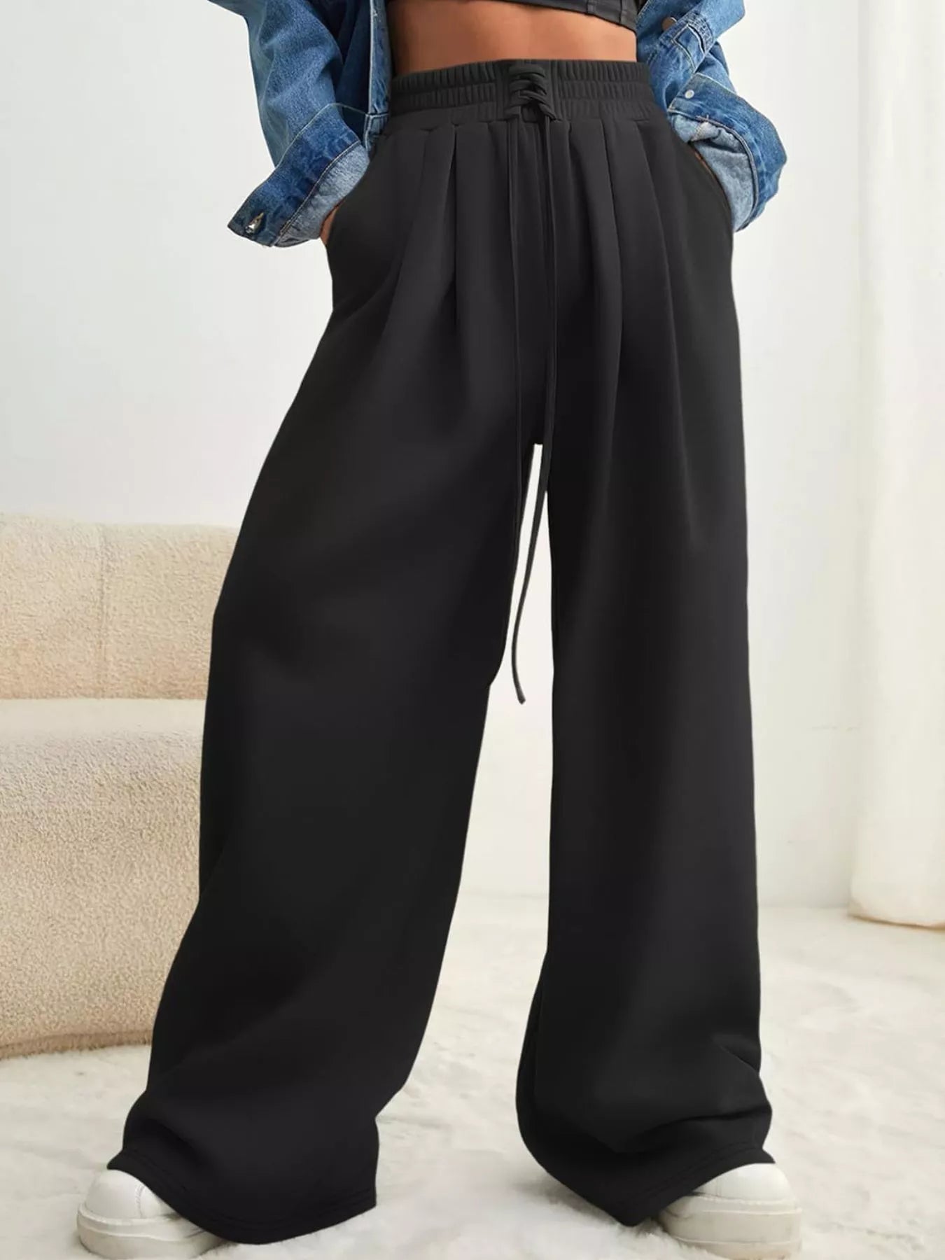 Drawstring Waist Wide Leg Pants