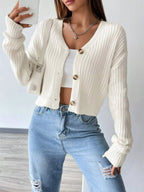 Ribbed Knit Button-Up Cropped Cardigan