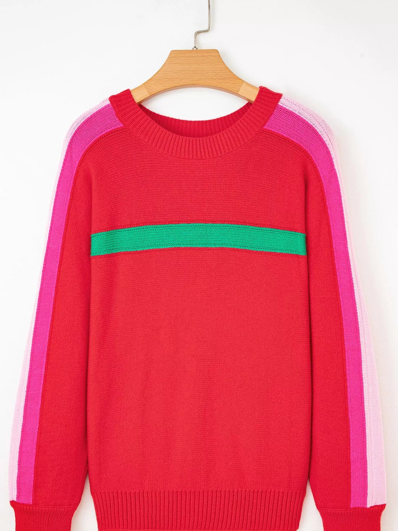 Striped Sleeve Crew Neck Sweater