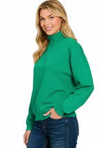 Zenana Scuba Half Zip Pullover Sweatshirt