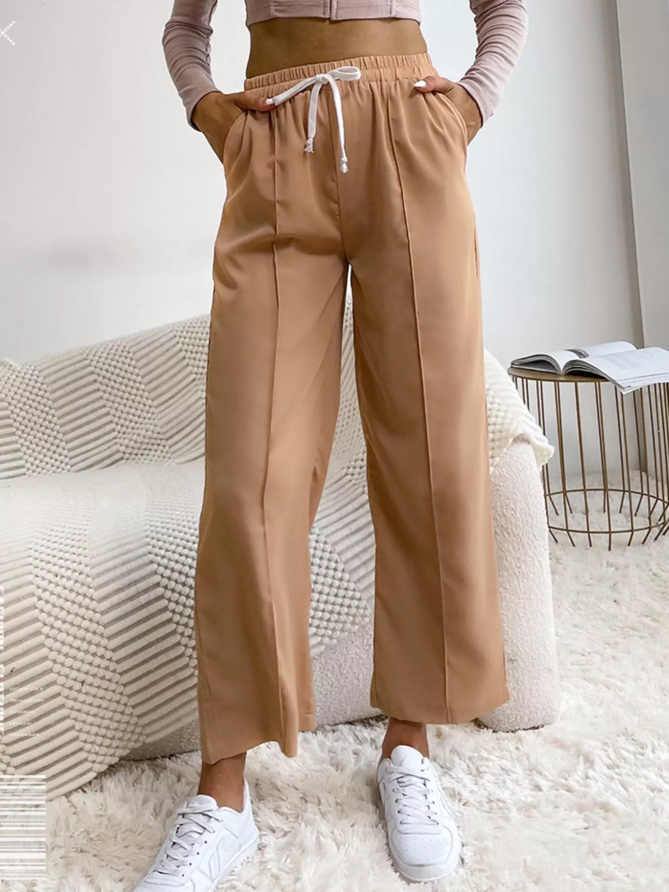 Wide Leg Drawstring Casual Pants