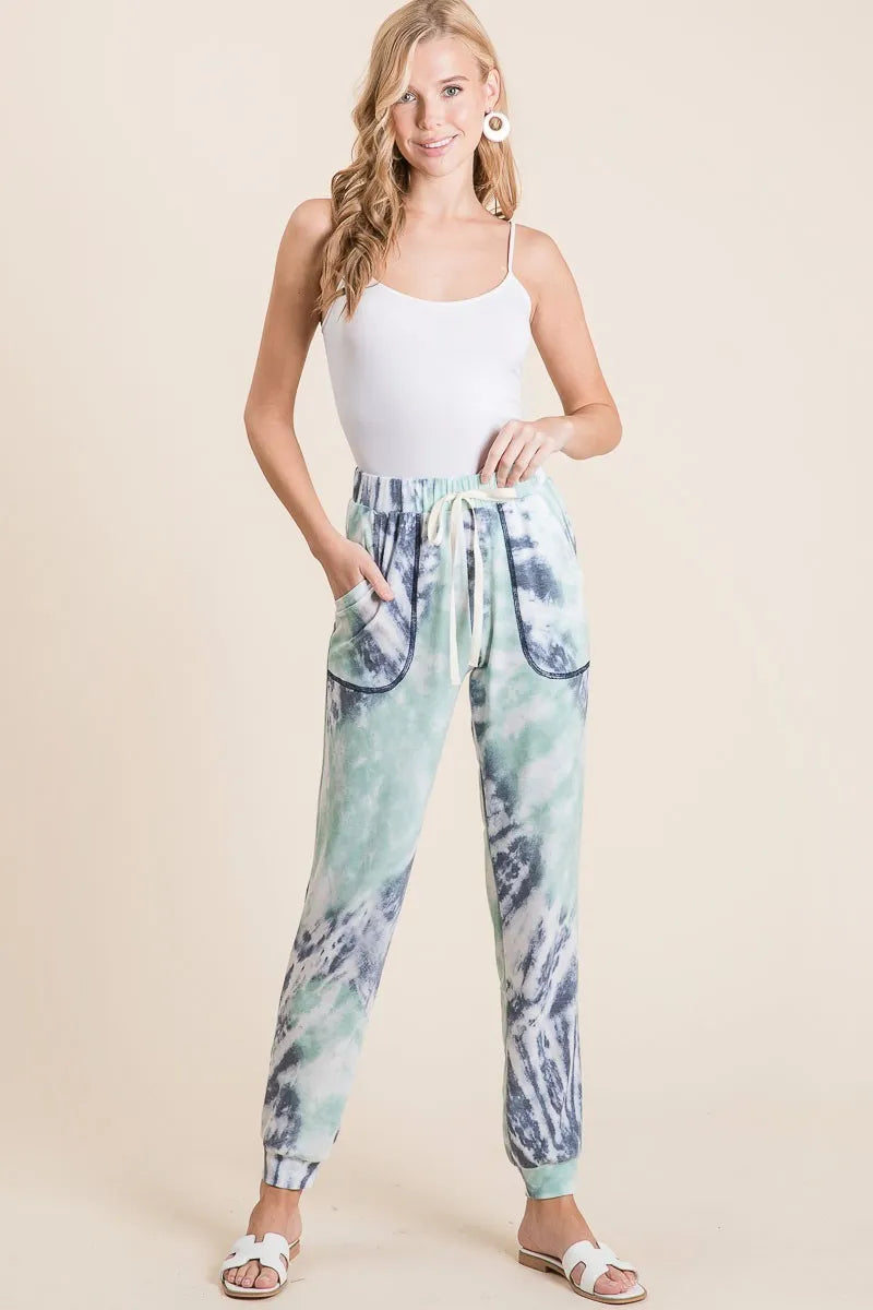 BiBi Tie Dye French Terry Casual Sweat Pants