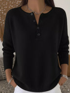 Full Size Half Button Long Sleeve Knit Top Plus Size
