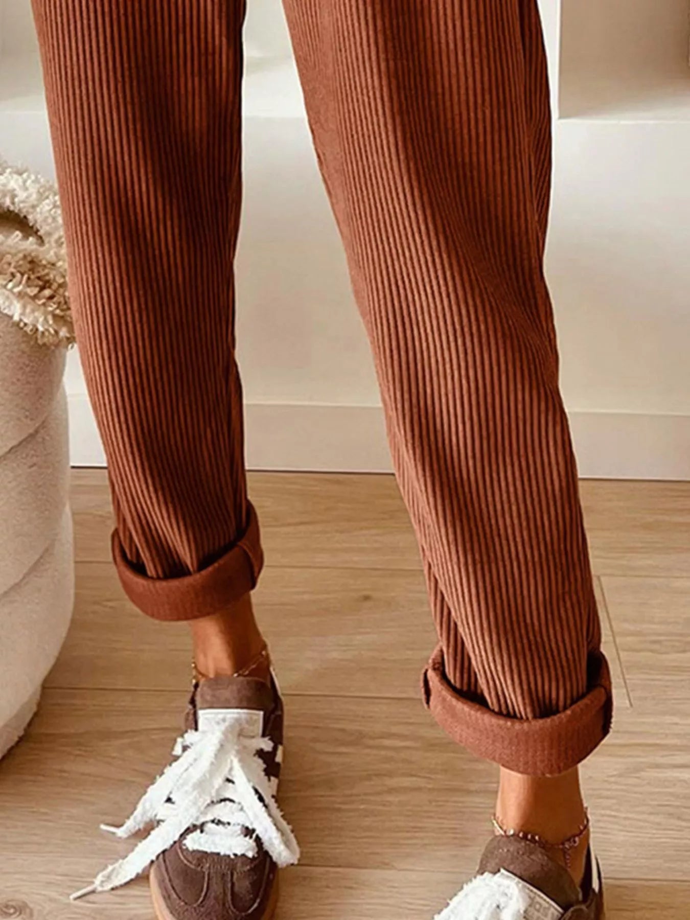 Casual Corduroy Drawstring Waist Pants