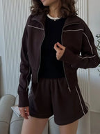 Zip Up Long Sleeve Top and Shorts Set