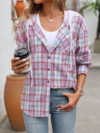 Hooded Plaid Button-Up Shirt