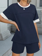 Round Neck Short Sleeve Top and Shorts Set